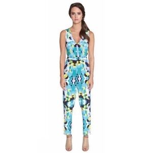 ANNIE GRIFFIN MULTICOLOR JUMPSUIT SPLATTER GRAPHIC PRINT SLEEVELESS WRAP STYLE